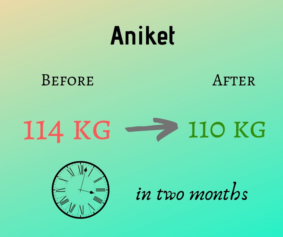 Aniket lost 14 kgs in two months.