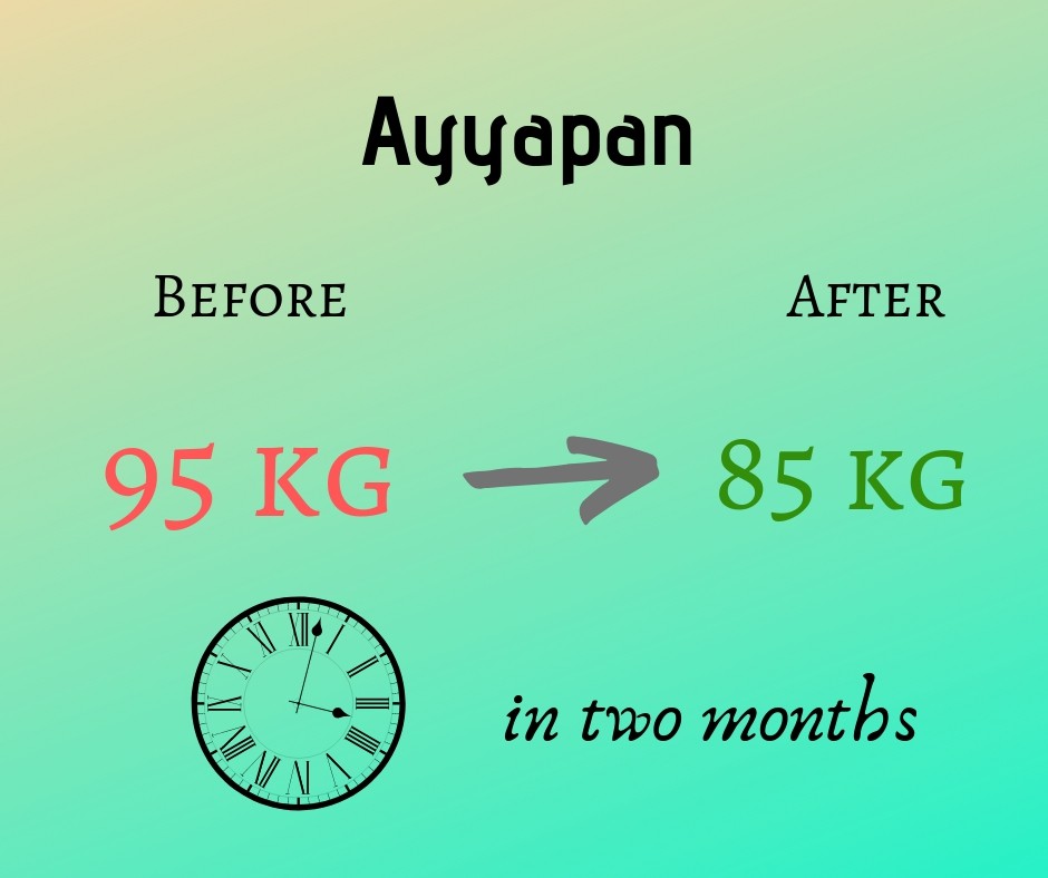 Ayyapan lost 10 kgs in two months.