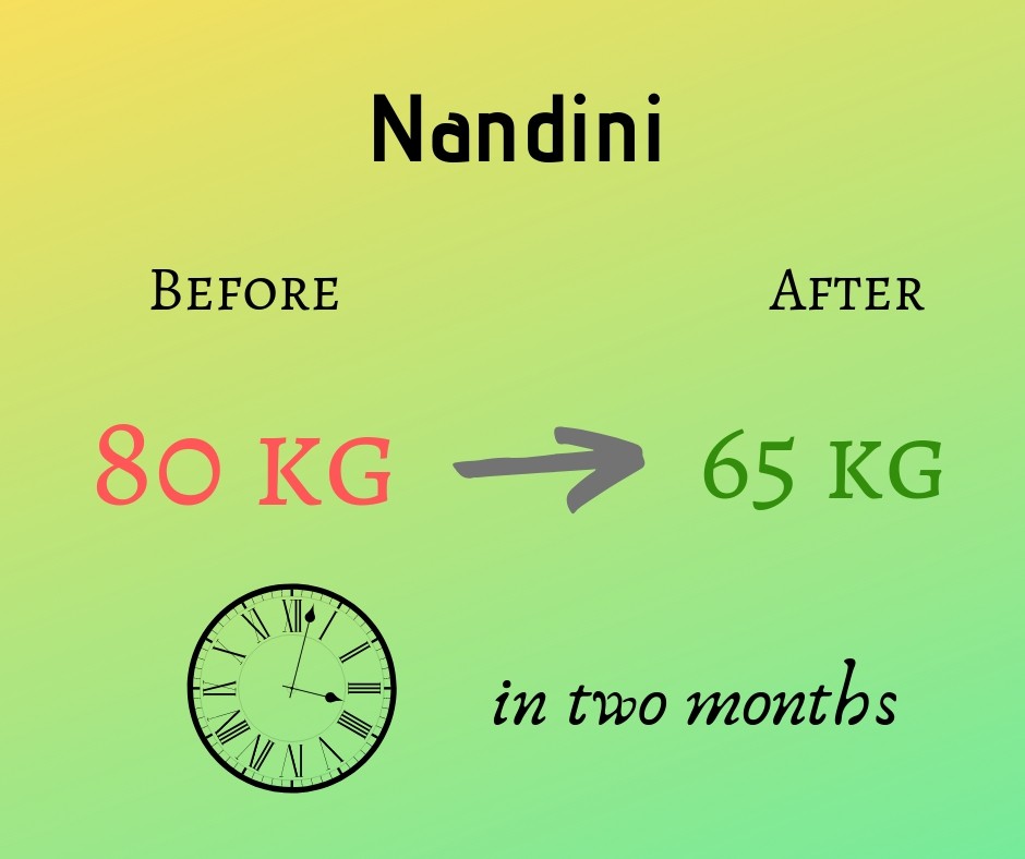 Nandini lost 15 kgs in three months.