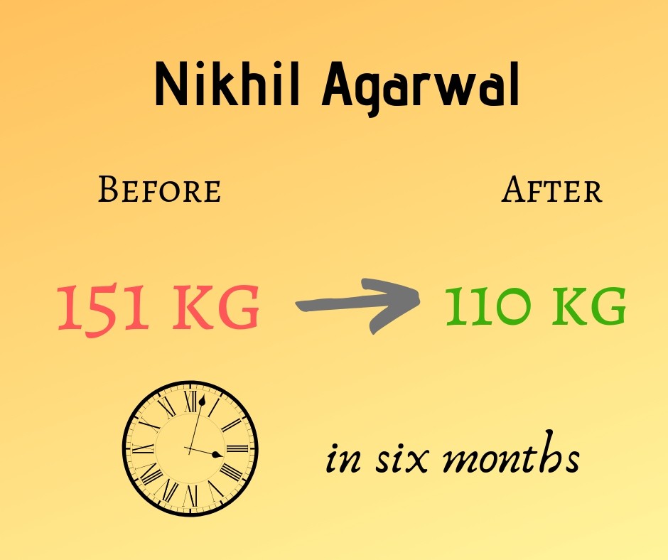Nikhil Agarwal lost 40 kgs in 6 months.