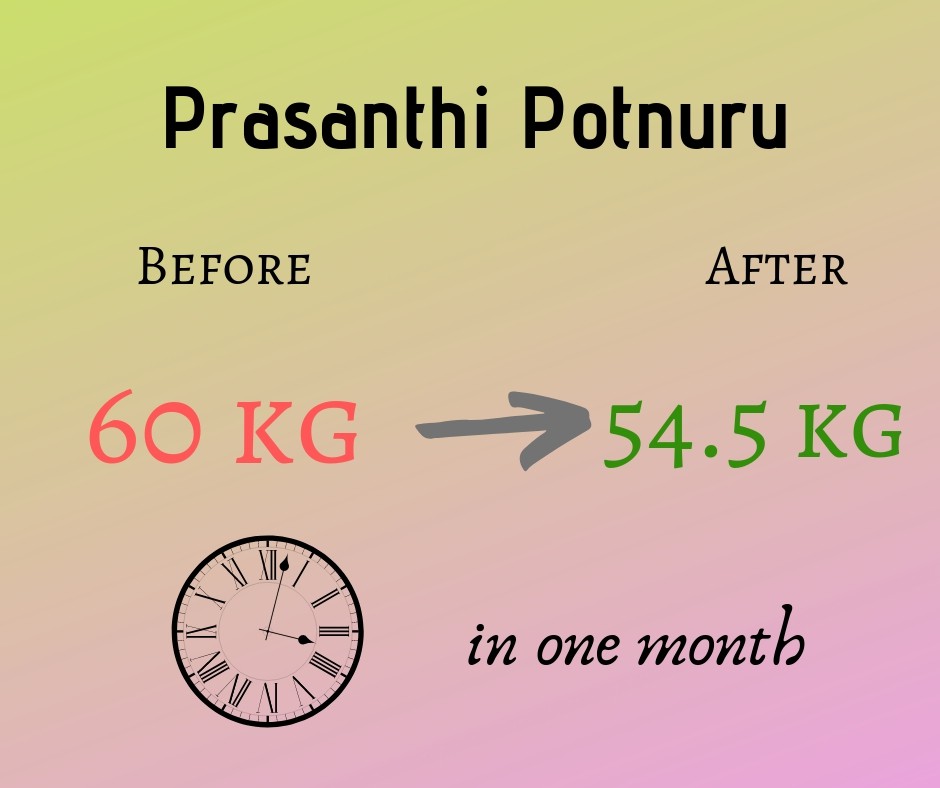 Prasanthi Potnuru lost 5.5 kgs in a month.